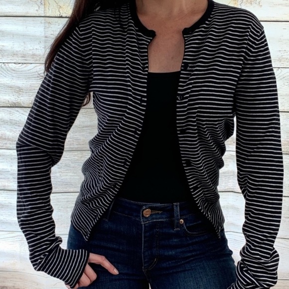 Fate Sweaters - 🌸 Fate Black White Striped Button Down Cardigan
